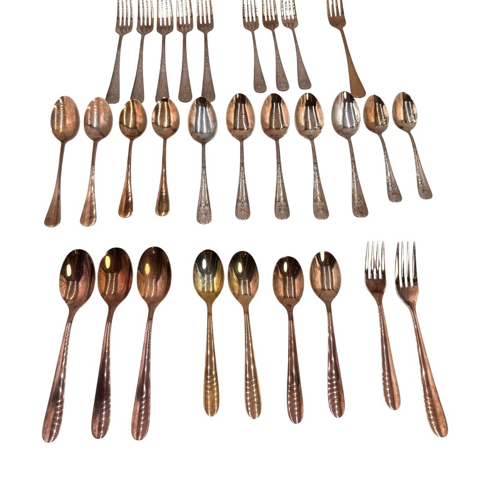 Mismatched Flatware Set 31pc Copper Rose Gold Mixed Patterns